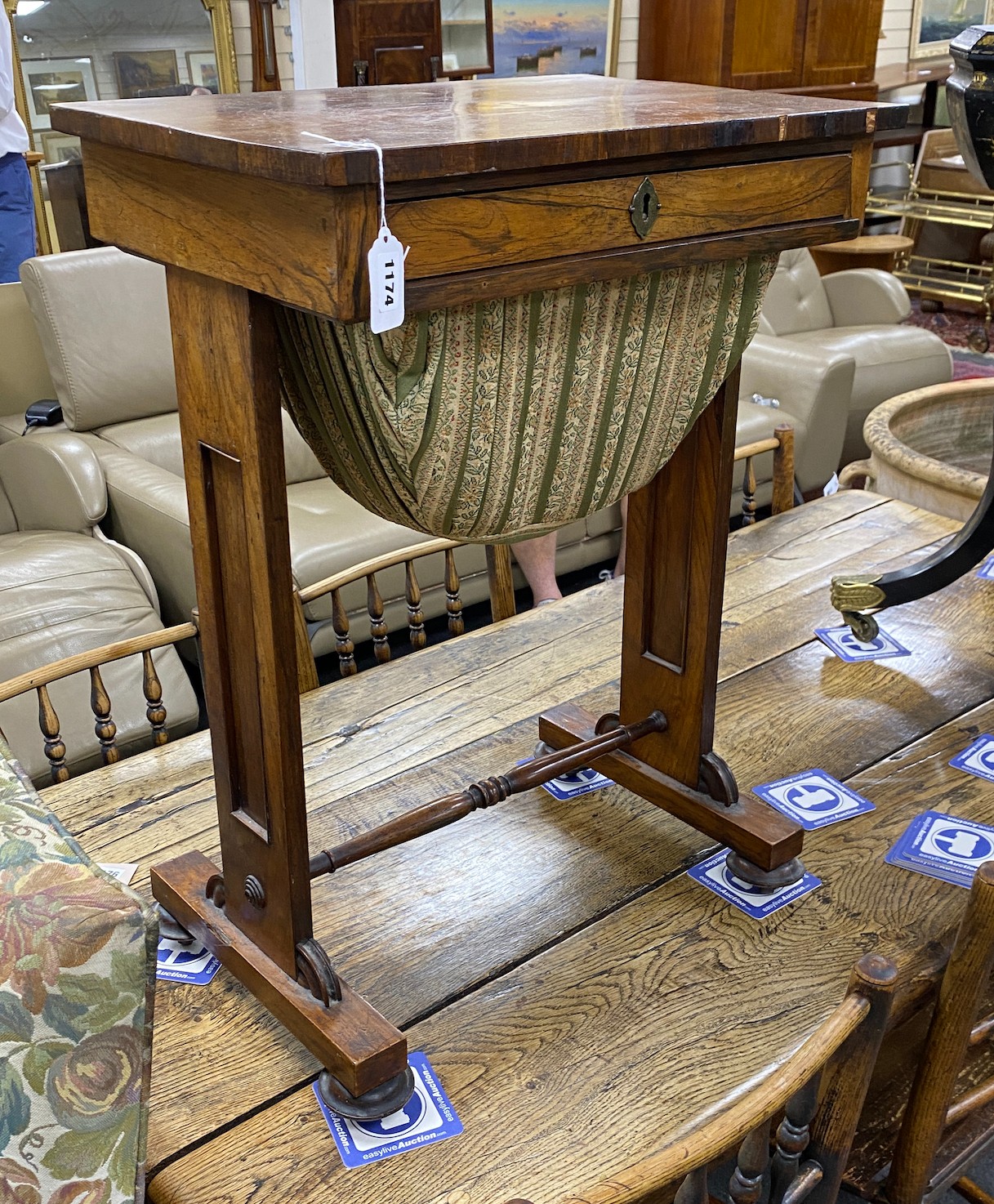 A Regency rosewood work table, width 50cm, depth 35cm, height 71cm